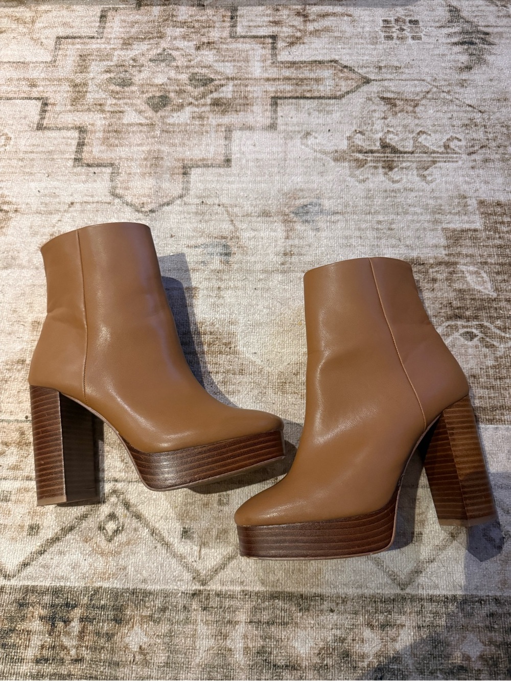Steve Madden Cognac Platform Block Heel Ankle Boots